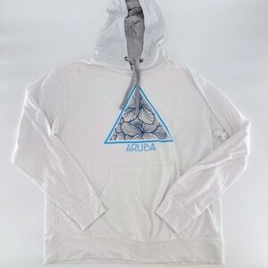 DEL SOL Aruba Color Change Hoodie White Hibiscus Floral Graphic Sweatshirt Large